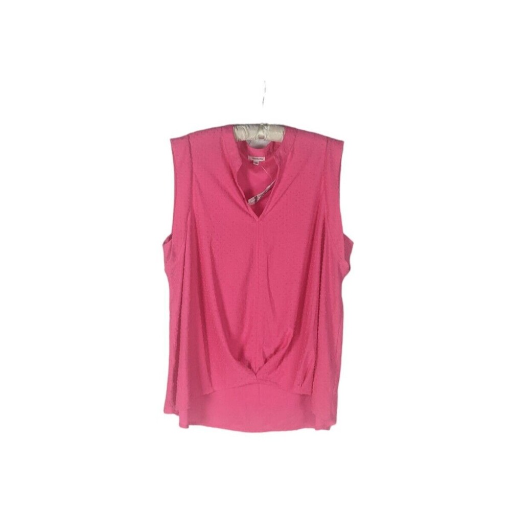 Eyeshadow Blouse 2X Women's Pink Vneck Swiss Dot Sleeveless Barbie Barbiecore